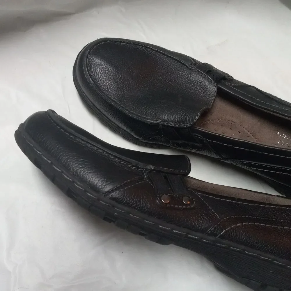 Natural Soul Womens Black Leather Slip On Loafers Size 7.5
